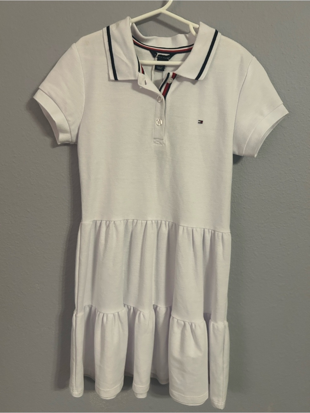 Tommy Hilfiger Girl White Polo Dress with Navy Trim Size 8/10 Medium